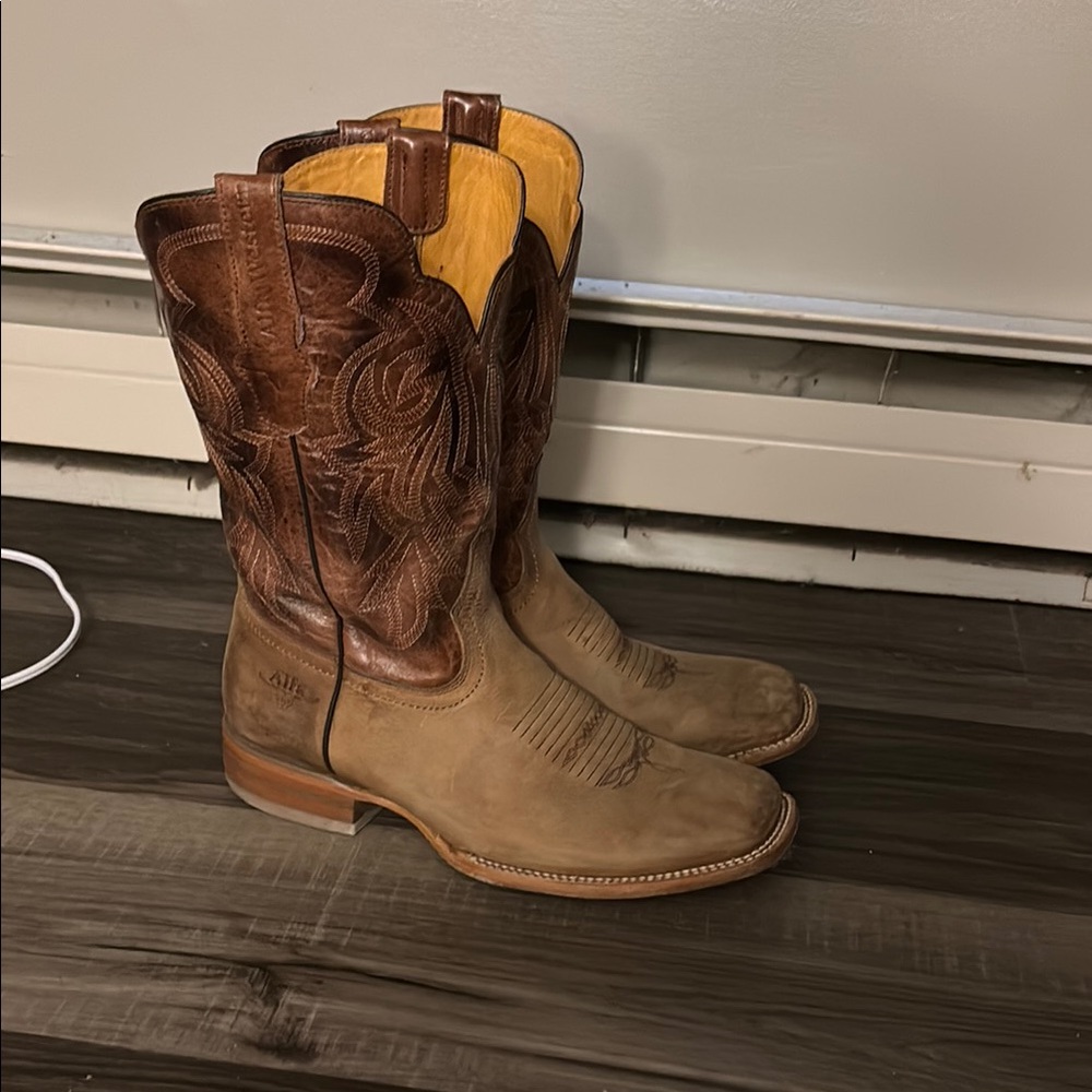 Ariat Brown and Tan Cowboy Boots with Square Toe